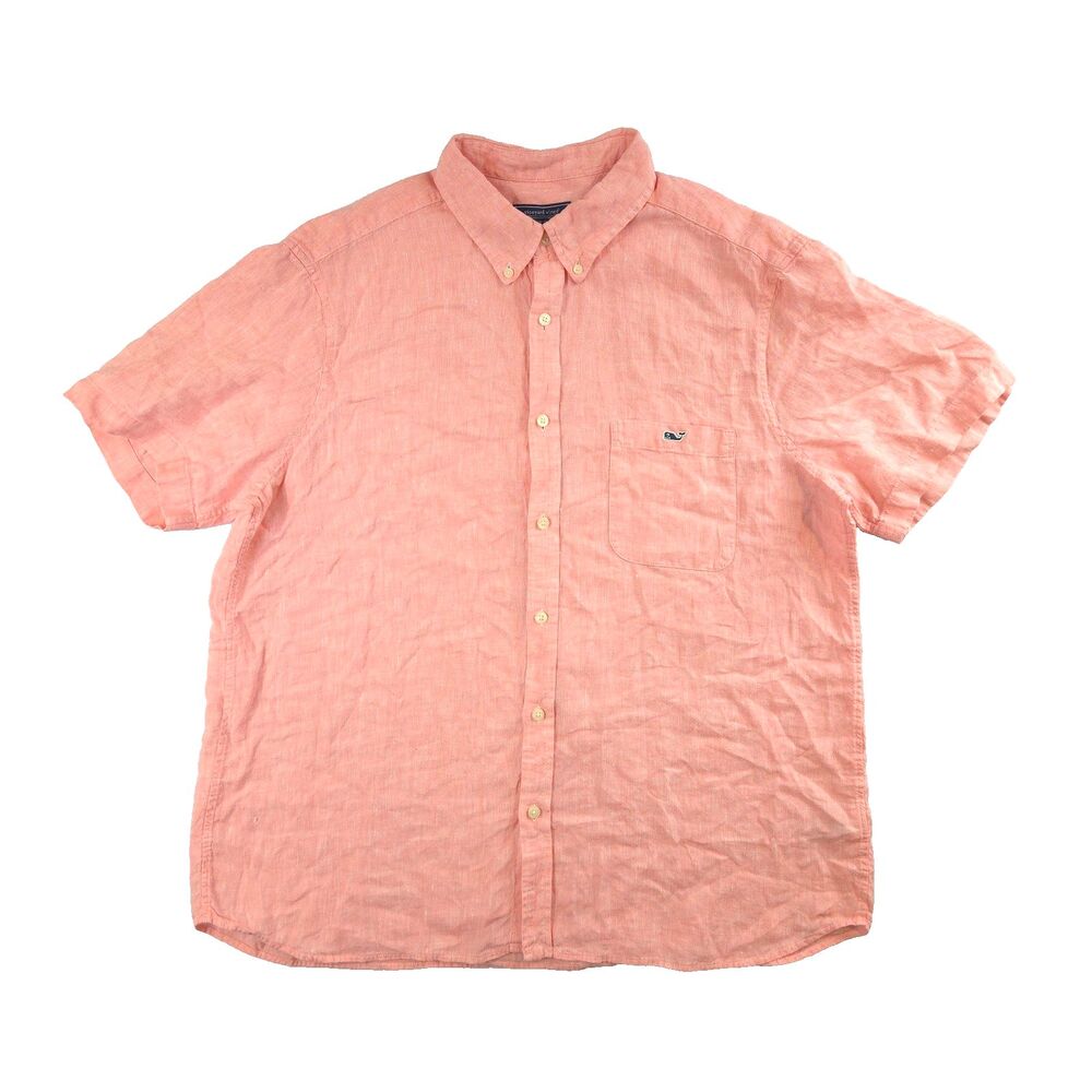 Vineyard Vines Linen Button Down Shortsleeve Shirt Pink XL Beach Preppy Coastal